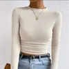 Women's T Shirts Women Solid Basic Long Sleeve Tops Casual Fall Winter O Neck Slim Fit Going Out Crop Top Fashion Black Shirt