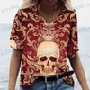 Dames T-shirt Zomer 2022 Nieuwe 3D Horror Skull Print Dames V-hals Top Korte mouw T-shirt Casual Grappig Harajuku Veelzijdig Y2K Kleding S-5XL T231220