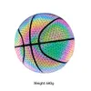 Ballon de basket-ball brillant holographique coloré en cuir PU réfléchissant nuit fraîche 231220