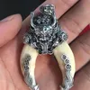 Ciondolo talismano protettivo cinese antico dente di cinghiale maiale selvatico drago d'argento261g