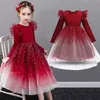 Kız Elbiseleri Kırmızı Kızlar Noel Elbise Sonbahar Tam Kollu Tül Mesh Tutu Kids Prenses Doğum Günü Partisi Kıyafetleri Çocuklar Yeni Yıl Kostümleri