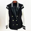 HIGH STREET Fashion Classic Varsity Jacket Women's Lion Buttons Double Breasted Leather Sleeve Patchwork Blazer 231220