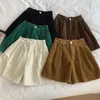 Shorts feminino vintage veludo verão casual elástico cintura alta calças curtas largas sólidas all-match mulher solta