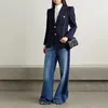 Jeans pour femmes 2024 printemps coton pur highwaist couleurs de contraste épissant le jambe large y2k pantalon décontracté mode de haute qualité