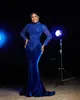 2024 Aso Ebi Royal Blue Mermaid Prom Dress Beaded Sequined Lace Evening Formal Party Second Reception Birthday Engagement Gowns Dresses Robe De Soiree ZJ355