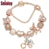 Seialoy Rose Gold Armband Armreifen Für Frauen Prinzessin Elch Perle GLÜCKLICH Charm Armbänder Schmuck Fit Mädchen Paar Freundschaft Schmuck gi238L