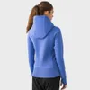 2024 Lu Lu Yoga Align AL Giacca sportiva da palestra con cappuccio spesso Donna Slim Fit Foro per il pollice Outdoor Corsa a maniche lunghe Top con allenamento al limone Gry LL