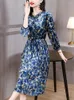 Robes décontractées Femmes Bleu Floral Velours Bandage Longue Robe Automne Hiver Élégant Festival De Luxe 2023 Coréen Fashon Bodycon Party