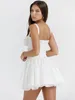 Vestidos casuais Karlofea Lace Flare Mini Dress Outfits Sexy Daily Wear Mulheres em Sweet Chic Party Strappy Branco