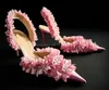 Vestido rosa punta puntiaguda sandalias sin espalda resbalón en fiesta mujeres stiletto tacón alto bombas boda dama zapatos 2024 231220