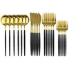 24pcs 세트 Black Gold Ginterlery Cutlery Set Dessert Fork Flatware Set 18 10 스테인리스 스티 키친 테이블웨어 Silverware292w