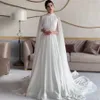 Simple Saudi Arabia Wedding Dress 2024 Cap Sleeves High Neck Beading Chiffon Sweep Train A-line Bridal Party Gowns Vestidos De Novia