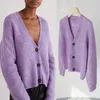 Women's Knits Women Sweater Spring Loose-fitting Thin Mohair Purple Flower Yarn Wool Cardigan