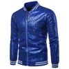 Jaquetas masculinas casacos roxos para homens 70s disco dança brilhante glitter varsity jaqueta boate palco baile bombardeiro masculino