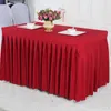 Pano de mesa branco poliéster saia sala de reunião toalha de mesa retangular plissado capa para banquete festa de casamento decoração do evento