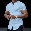 Mäns casual skjortor 2023 Nya korta ärmskjorta Solid Summer Casual Standing Collar Shirt Hawaiian Street Wear Daily Men's Shirt T2312