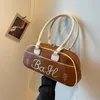 Embroidered Letter Bowling Bag Women New Street Trend Baseball Bag Personalized Letter Handbag Large Capacity Shoulder Bag Female Underarm Bag