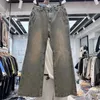 Jeans pour hommes Vintage jaune boue lavé Baggy décontracté jambe large Streetwear Ropa Hombre Denim pantalon surdimensionné unisexe Cargo Pantsxm4lXM4L