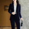 High Quality Fabric Velvet Formal Women Business Suits OL Styles Professional Pantsuits Office Work Wear Autumn Winter Blazers 231220