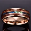 8mm AcaciaAbalone Shell Tungsten Steel Ring Male Rose Gold Engagement Annaersary Birthday Gifter Giffer Wood Men Ring Bague Homme1257y