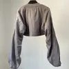 Damesjassen Korte Cropped Bomber Dames Effen Zwart Grijs Korea Vintage Gevouwen Mouw Tops Vrouwelijke Lente Herfst Uitloper 2023