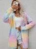 Długie dzianiny Kobiety Kobiety z długim rękawem Top Rainbow Tiebe Sweet Pink Cardigan Koreańska moda luźna sweter dojazdowy Kobiety 231220