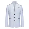 Herrdräkter formell kostym blazer för män smal passform stativ krage jacka affärsarbete knapp kappa vit/grå/rosa/röd/marinblå blå