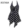 Wear Plus Size Polka Dot Swimwear Brazilian Sexy Backless 2Pieces Tankini Swimsuit Mesh Swimdress Large Size Ladies Beach BathingSuit