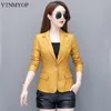 Ytnmyop Zwart vrouwen Lederen jas 2023 Leer Autumn Korte Casual Blazer Kleding S5XL Werk om jas te dragen 231220