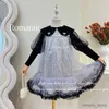 Girl's Dresses Girl's Fluffy Chiffon Dress Långärmad födelsedagsfest Host Princess Children's Sequin Mesh Black Dress Girl 3 4 5 6 7 8 år gammal