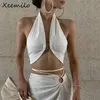 Women s Jackets Xeemilo Sexy Off Shoulder Halter Tank Top Elegant Strapless Backless Crop Summer Slim Skinny Women Street Party Camisol 231219