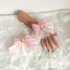 Genouillères 1 paire de poignets avec nœud en ruban Lolita, gants sans doigts mignons, imitation perle en dentelle, manches à main, accessoires de vêtements de fête Cosplay