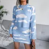 İş Elbiseleri Sonbahar Kış Beyaz Bulut Örgü Sweater Pullover Sarılı Kalça Yarım Etek İki Parçalı Kadın Sokak Giyim
