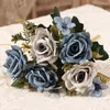 Fleurs décoratives avec tige, Arrangement de fête de mariage, décor de Table, léger, toucher réel, faux Bouquet de mariée, 5 têtes, centres de table