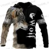 Erkek Hoodies Sweatshirts Dark Wolf Dövme 3d Tüm Baskılı Moda Hoodies Erkekler Sweatshirt Unisex Pullover Sıradan Ceket Takip W022 T231220