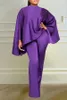 Casual Solid Solk Silk Fit 2 pezzi Set Women Fashion Cloak Tops Wide Leg Baming Abito da sera Outfitta per matrimoni 231220