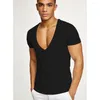 Men's T Shirts European And American Plus Size Fitness Sports Running Short-Sleeved 100 Cotton Sexy Deep V-neck T-shirt Summer