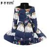 Winter Down Jacket Warm Print Flower Bundle Waist Bow Skirt Children's Winter Dress