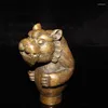 Statuette decorative Ottone cinese Rame intagliato a mano Bastone da passeggio Bastone da passeggio Testa di tigre zodiacale Statua con manico