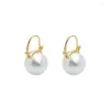 Hoopörhängen 925 Sterling Silver Pearl Geometric Earring for Women Girl Garnet Fashion Simple Design Jewelry Party Gift Drop