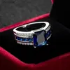 Solitaire Ring Moda requintada anéis de pedra de cristal para mulheres quadradas azul zircão de noivado de casamento jóias 6 cores Disponível231220