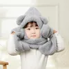 Berets Pai-Filho Chapéu de Inverno Cachecol Luvas Definir Cor Sólida Mulheres De Pelúcia Capuz Cap Lenços Mittens Bonito Urso Dos Desenhos Animados Crianças Bonnet