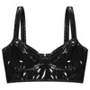 Women's Tanks Woman Wetlook Patent Leather Crop Top Gothic Style Nightclub Punk Party Latex Clubwear Wide Shoulder Straps Wireless Camisole