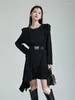 Robes décontractées gothique femmes robe asymétrique lâche manches longues plissée a-ligne haute rue o-cou pull noir es femme