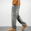 Мужские джинсы Американские повседневные джинсовые брюки Сплошной цвет Ретро Широкие брюки Прямые карманы со средней талией Свободные джинсы Мужская одежда L231220