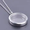 Colliers pendants 1pc 35 mm Collier rond en verre Relicario PO Vertillet en métal Charme flottante de 60 cm Chaines adaptées aux cendres