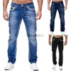 Herr jeans raka jeans män tvättade inget hål jean vår sommar pojkvän jeans streetwear lös cacual designer long denim byxor byxor l231220