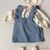 Meisjesjurken MILANCEL Lente nieuwe kinderjurk Kinderen Kant Denim Corduroy Bandjurk Meisjes Tops