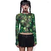 Damen-T-Shirts mit Totenkopf-Aufdruck, Cyber-Y2k-Punk-Mesh-T-Shirts, Mall-Gothic-Transprent-Sexy-Frauen-Crop-Tops, Grunge-Langarm-Emo-Streetwear