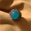 Bangle Hip Hop Wind Blue Green Handmased Flower Silk Tianhe Stone Armband Pendant Ring Set Female Middle Vintage Jewets Partihandel